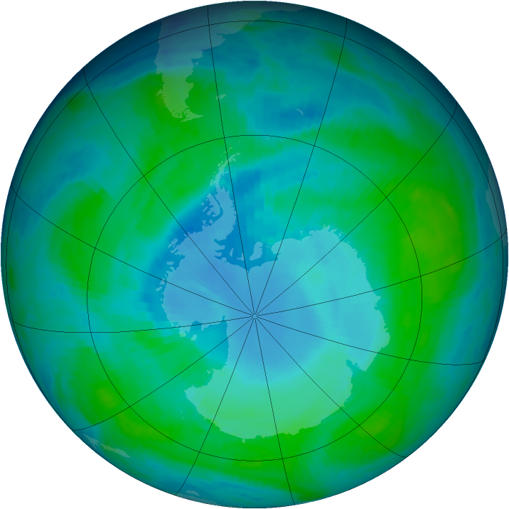 Antarctic ozone map for 16 January 1998